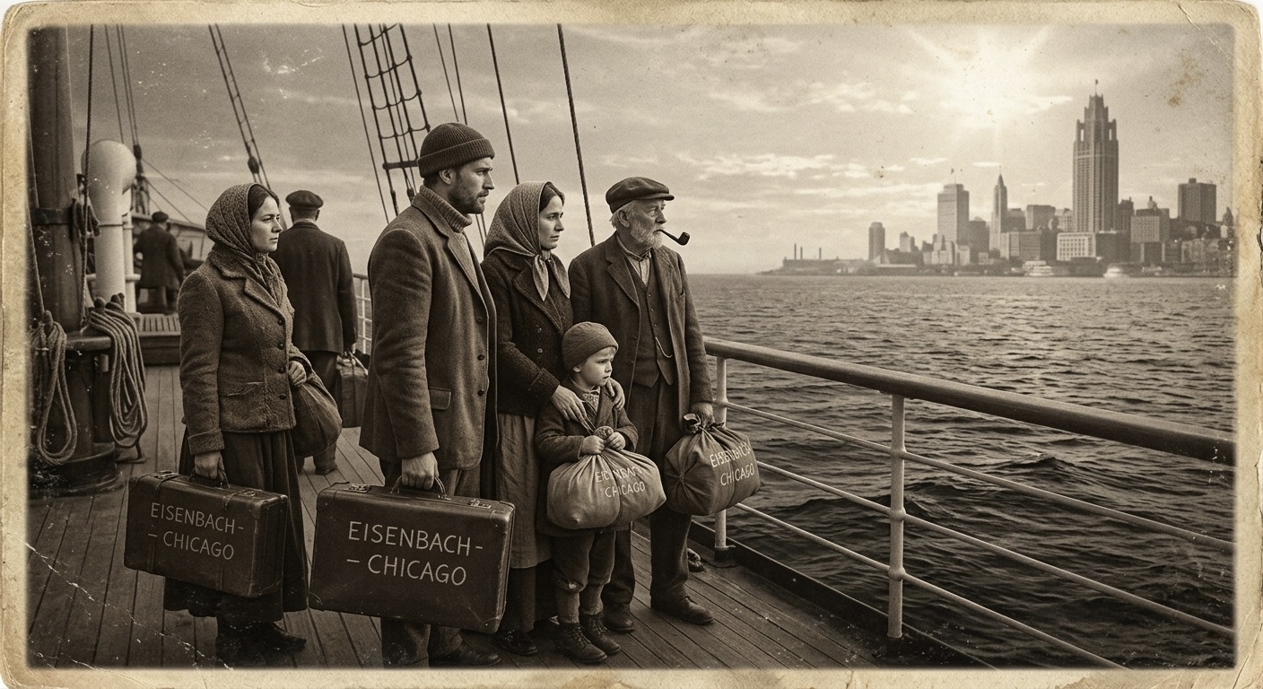 [Historische Auswanderungsszene]